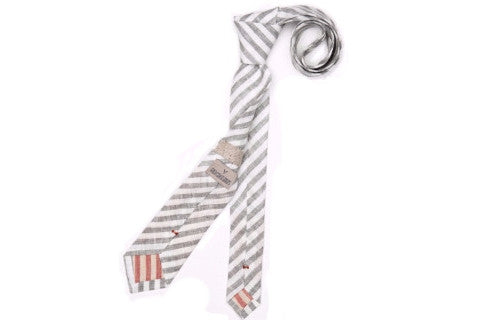 Grey and White Railroad Stripe Slim Pointed Necktie